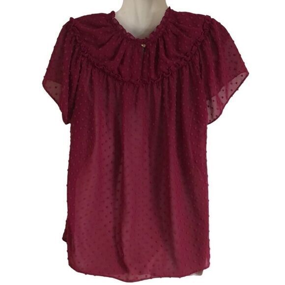 J. Crew top Size XS flutter sleeve mini popcorn pattern flowy semi sheer ruffle - Picture 4 of 6